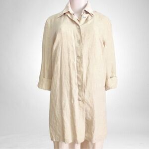 Edeis Pure Linen Longline Blazer SZ 12 Khaki Tan